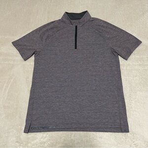 Lululemon Switchback Shirt Mens Size L Gray Striped 1/4 Zip Short Sleeve